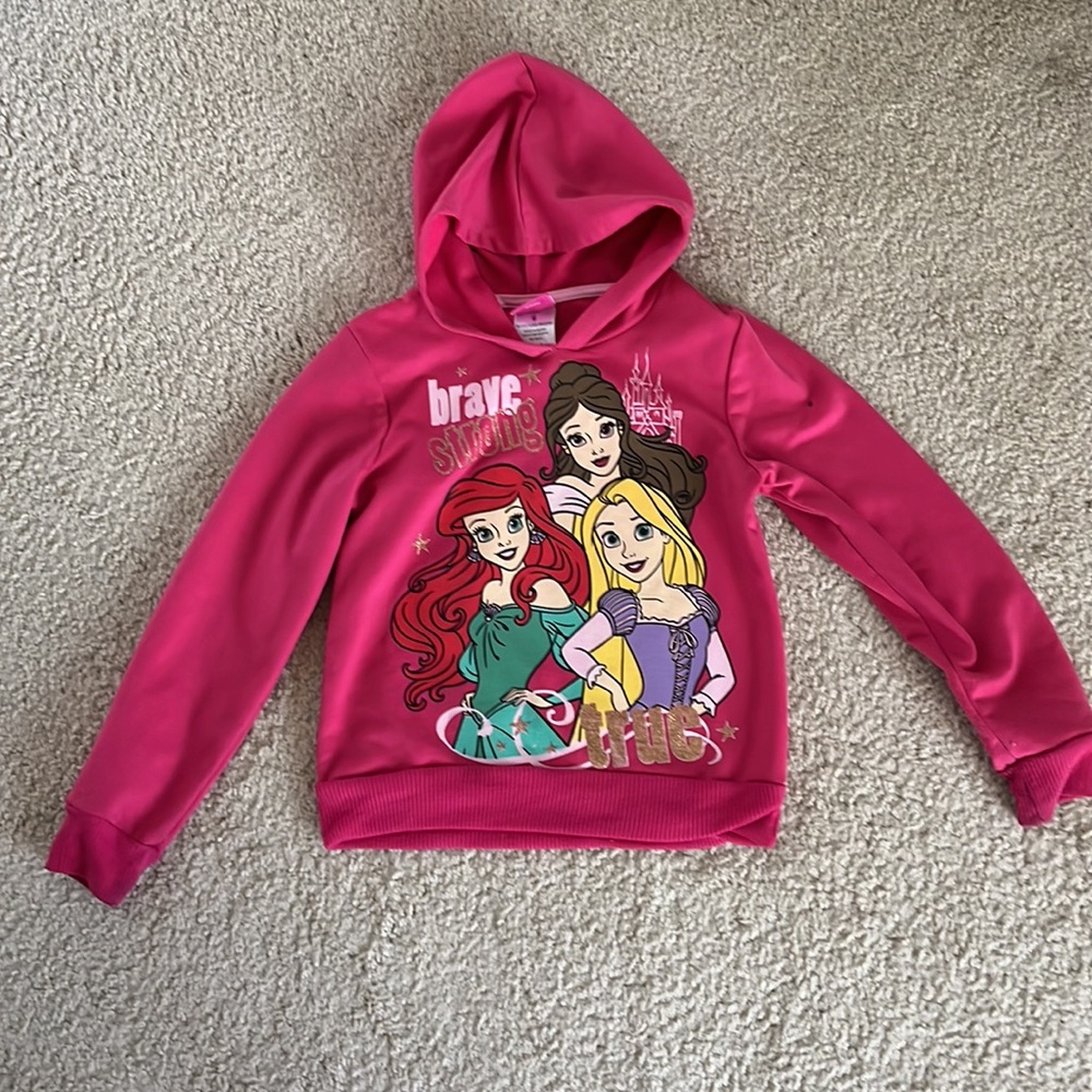 Disney Princesses Pink Sweater Hoodie long sleeve glitter 5-6T Bundle capsule